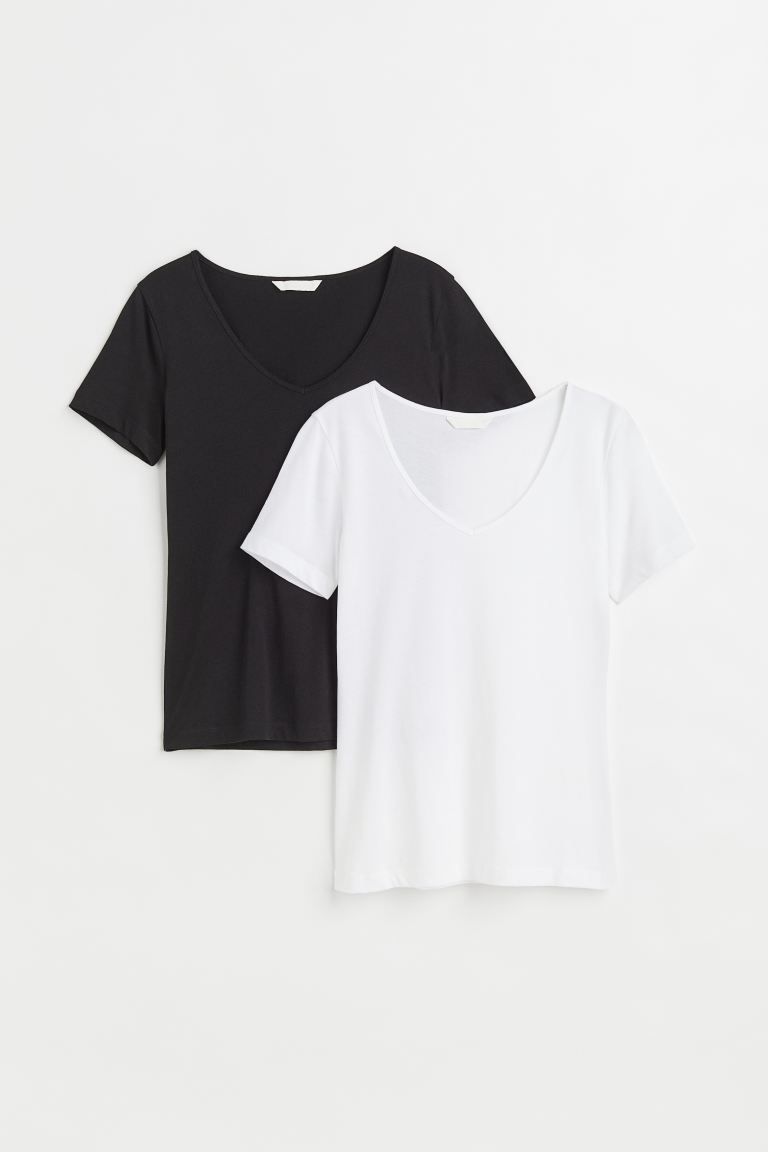 2-pack Cotton T-shirts - Black/white - Ladies | H&M US | H&M (US + CA)