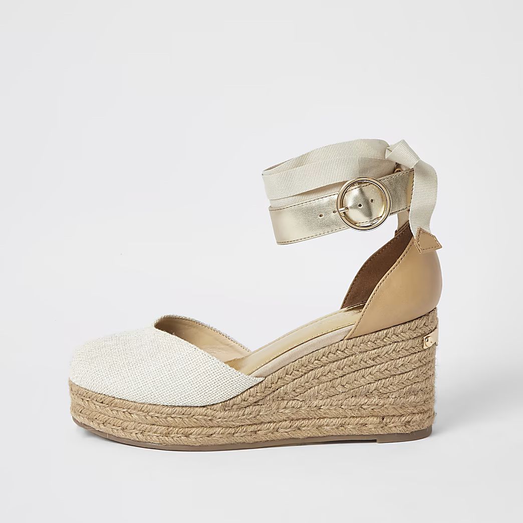 Brown lace-up ankle espadrille wedge sandals | River Island (UK & IE)