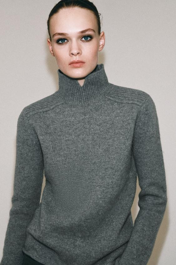 Zara - 100% Wool High-Neck Sweater - Mid-Gray - S - Woman | Zara US
