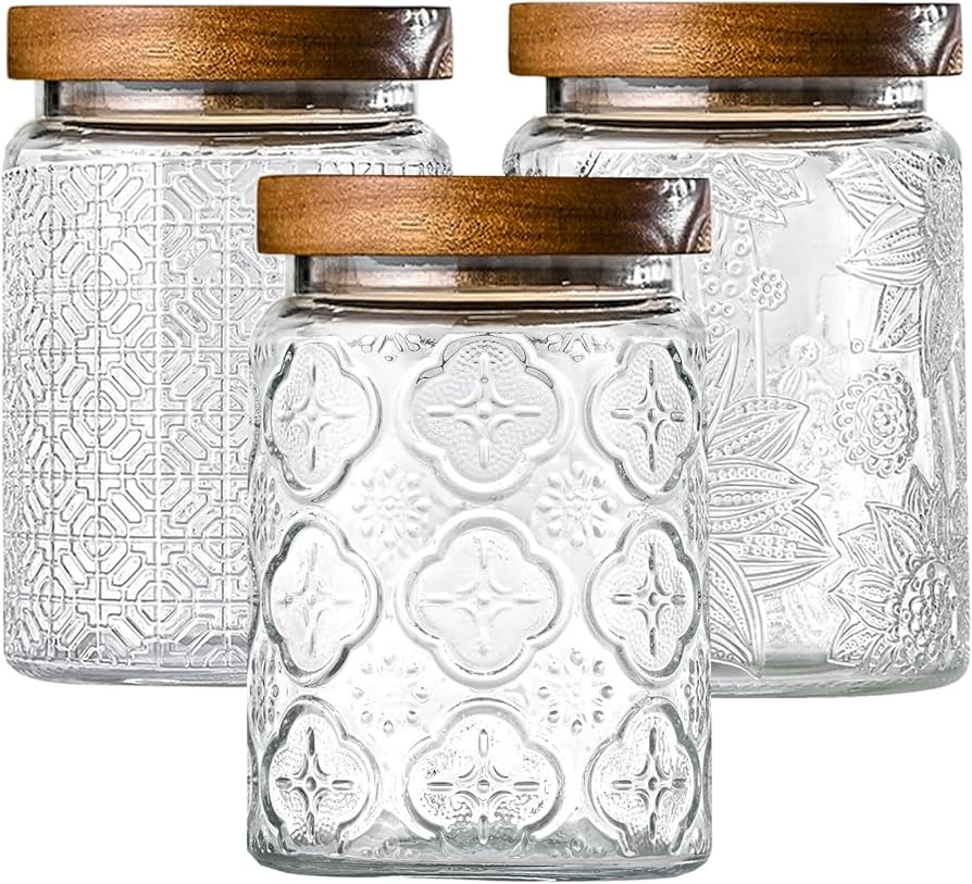 3-Pack 24oz Glass Jar With Airtight Lid,Kitchen Canisters For Countertop,Coffee Sugar Container S... | Amazon (US)