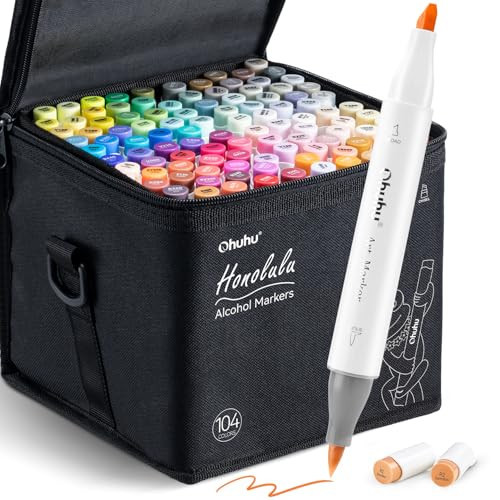 Ohuhu Alcohol Markers Brush Tip- 104-color Double Tipped Alcohol Based Art Marker Set for Artists Adults Coloring Illustration- Honolulu of Ohuhu Markers- Dual Tip Brush & Chisel- Refillable | Amazon (US)
