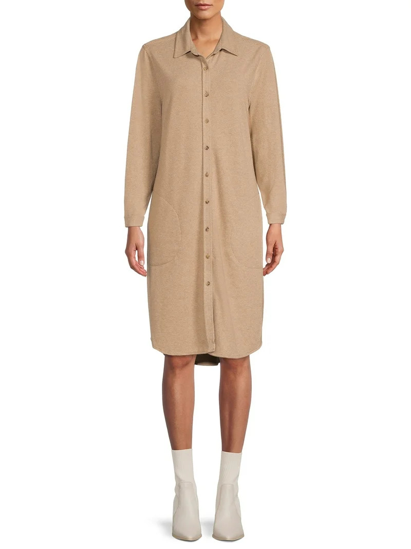 Eliza Long Solid Button Down Dress - Walmart.com | Walmart (US)