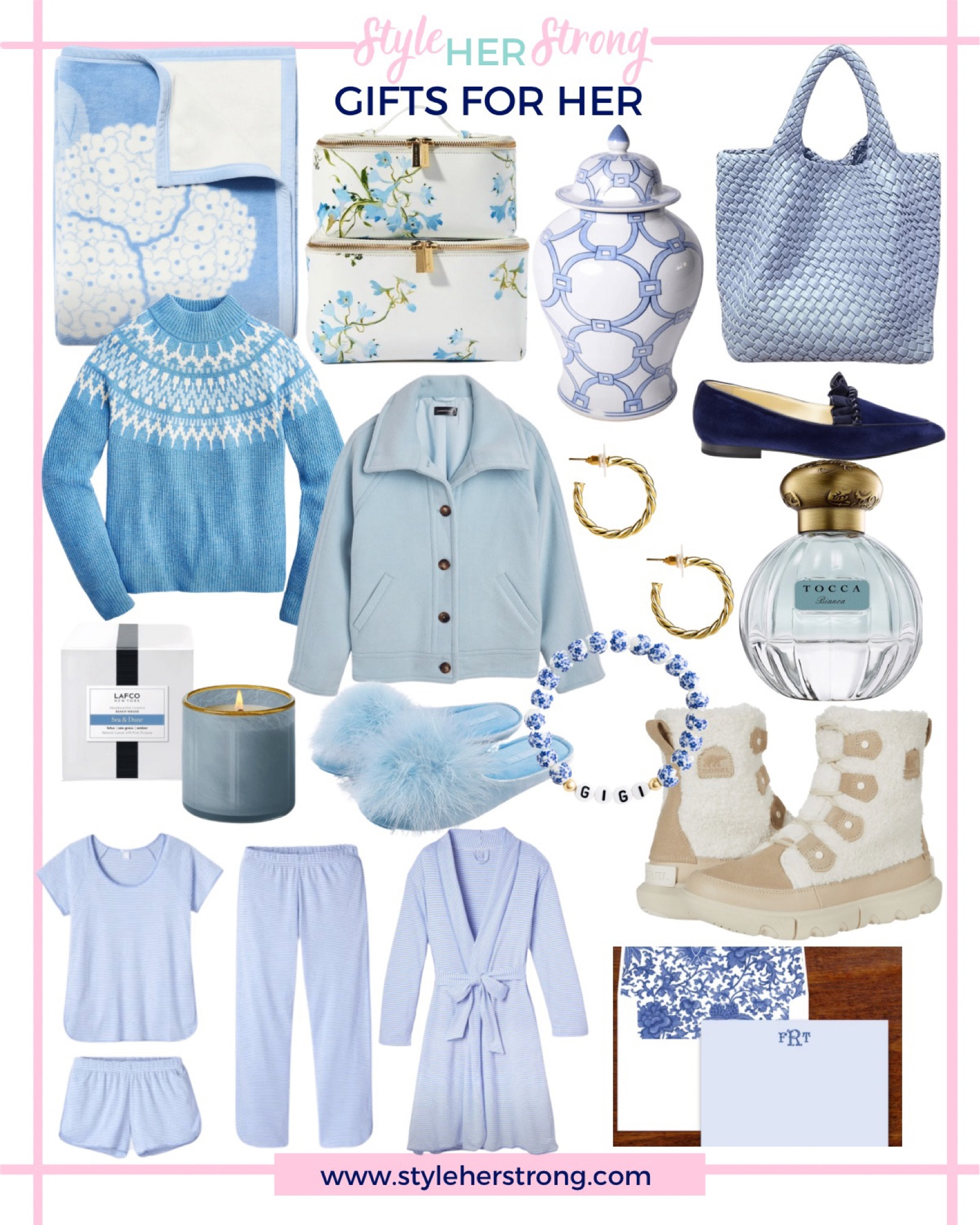 Gift Ideas for Her:
Tote bag, cozy blanket, monogrammed jewelry travel case, personalized stationery, winter boots, candle, perfume, personalized bracelet, travel cases, ginger bar, slippers, jacket 

#LTKGiftGuide #LTKHoliday #LTKsalealert