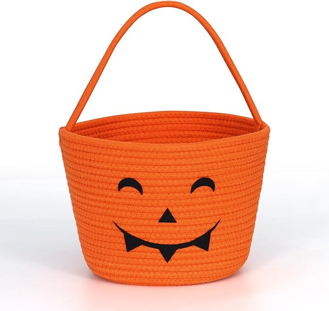 Halloween Candy Bucket, 6 x 6 Inch Portable Trick-or-Treat Basket, Cotton Rope Woven Smiley Baske... | Amazon (US)