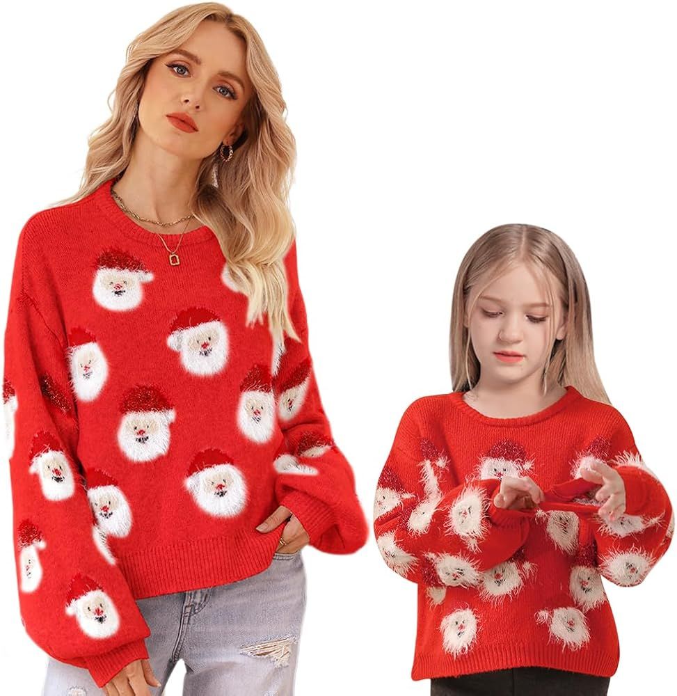 IMEKIS Mommy and Me Matching Ugly Christmas Sweater Long Sleeve Xmas Holiday Photo Shoot Sweatshi... | Amazon (US)