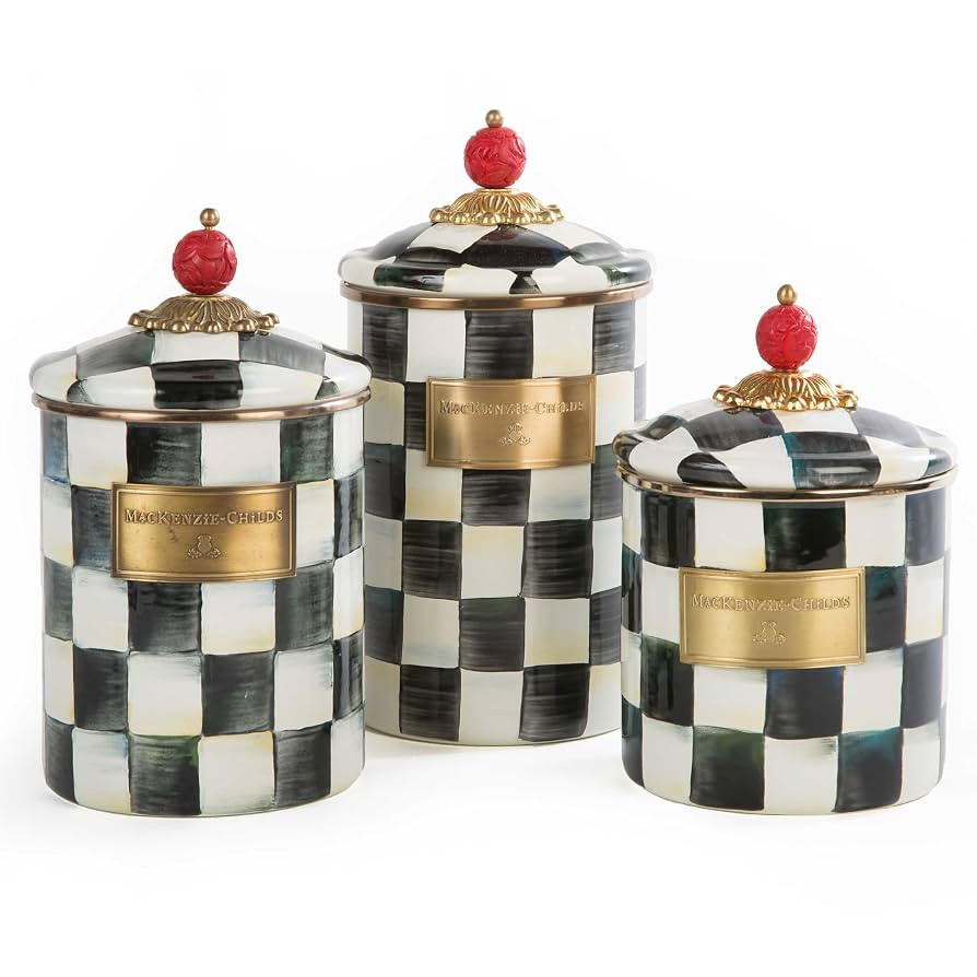 MACKENZIE-CHILDS Enamel Canister Set, Small (38 oz.), Medium (48 oz.), and Large (64 oz.) Kitchen... | Amazon (US)