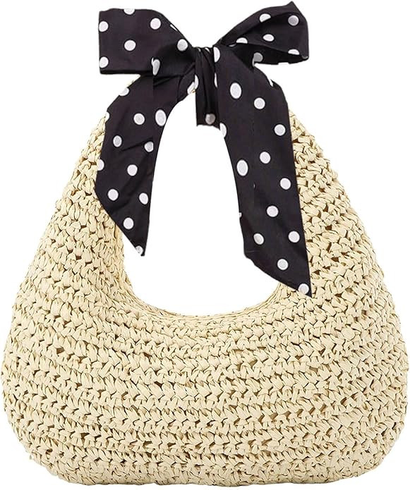 YouNuo Straw Bag for Women, Summer Beach Tote Purse with Zipper, Raffia Woven Bag, Tote Handbag w... | Amazon (US)