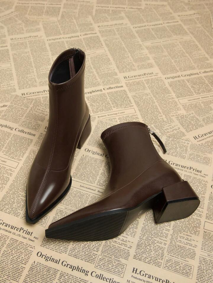 2024 Autumn New Fashion Women Elegant Simplicity Boots, Chunky Low Heel Pointed Toe Ankle Boots, ... | SHEIN