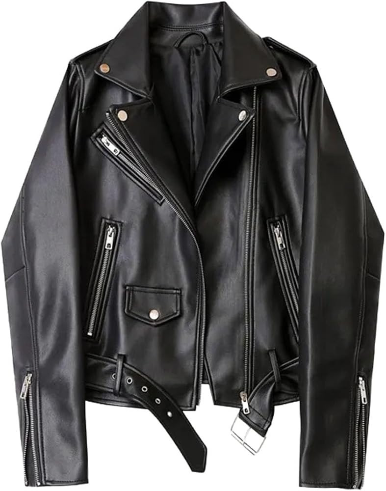 Women's Candy Colored Handsome Motorcycle Belt Removable Epaulette Motorcycle jackets Leather jac... | Amazon (US)