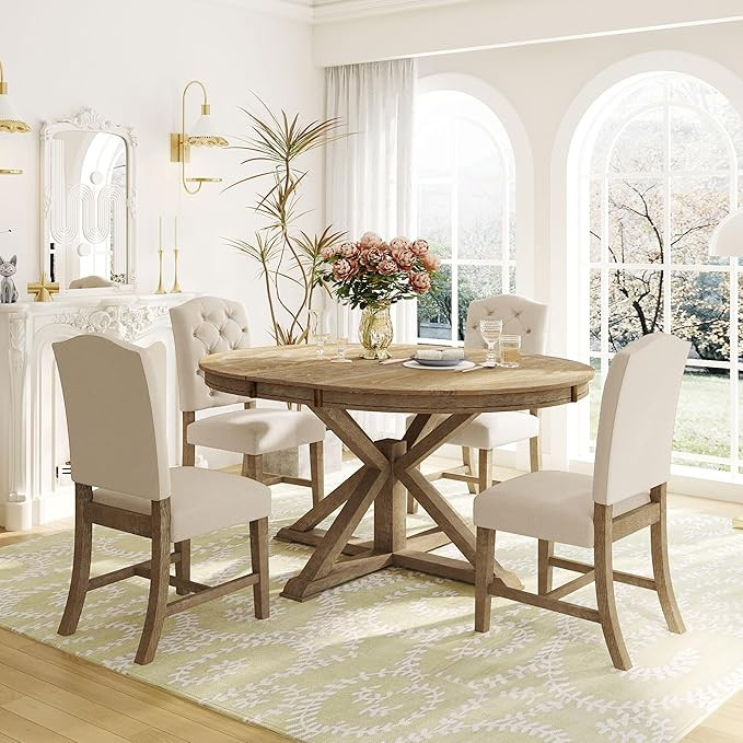LUMISOL Round Dining Table Set for 4, Farmhouse Kitchen Table Set with Extendable Round Dining Ta... | Amazon (US)