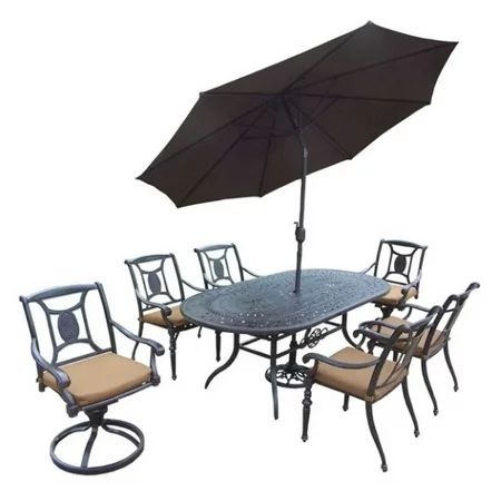 9-Piece Black Aluminum Outdoor Furniture Patio Dining Set - Tan Cushions | Walmart (US)
