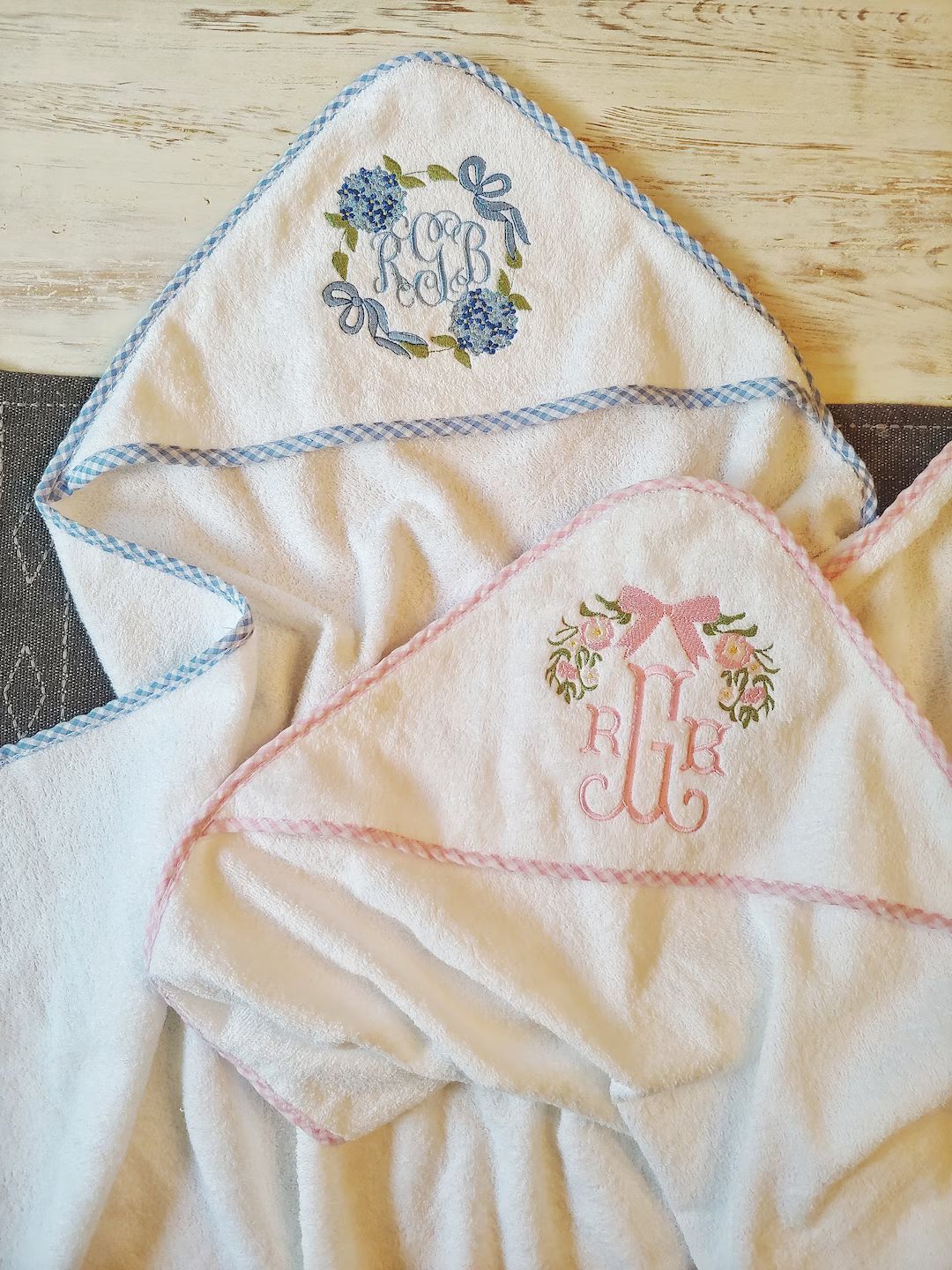Hooded Baby Bath Towel Embroidered Baby Towel Gingham Trim - Etsy | Etsy (US)