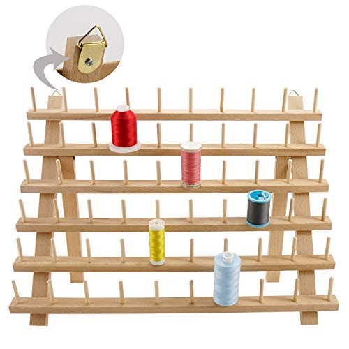 New brothread 60 Spools Wooden Thread Rack/Thread Holder Organizer with Hanging Hooks for Embroidery Quilting and Sewing Threads | Amazon (US)