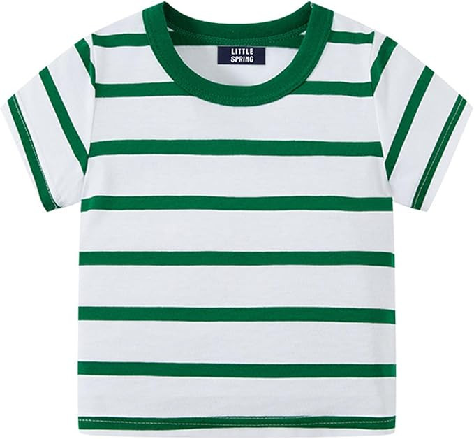 LittleSpring Boys Girls T Shirt Rainbow Striped Cotton Crewneck Tees for Kids Fashion | Amazon (US)