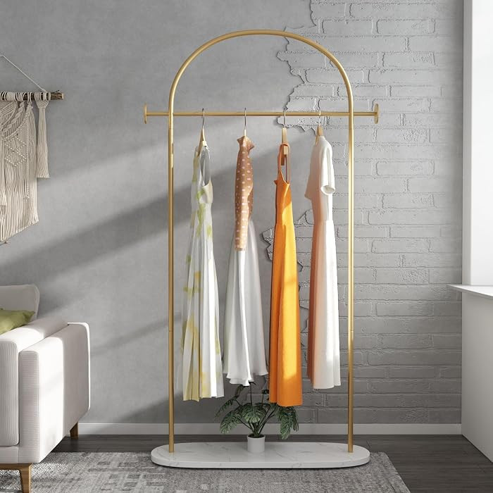 Metal Gold Coat Rack, Freestanding Entryway Stand, Hat Coat Hanger, Small Clothing Rack, Modern | Amazon (US)
