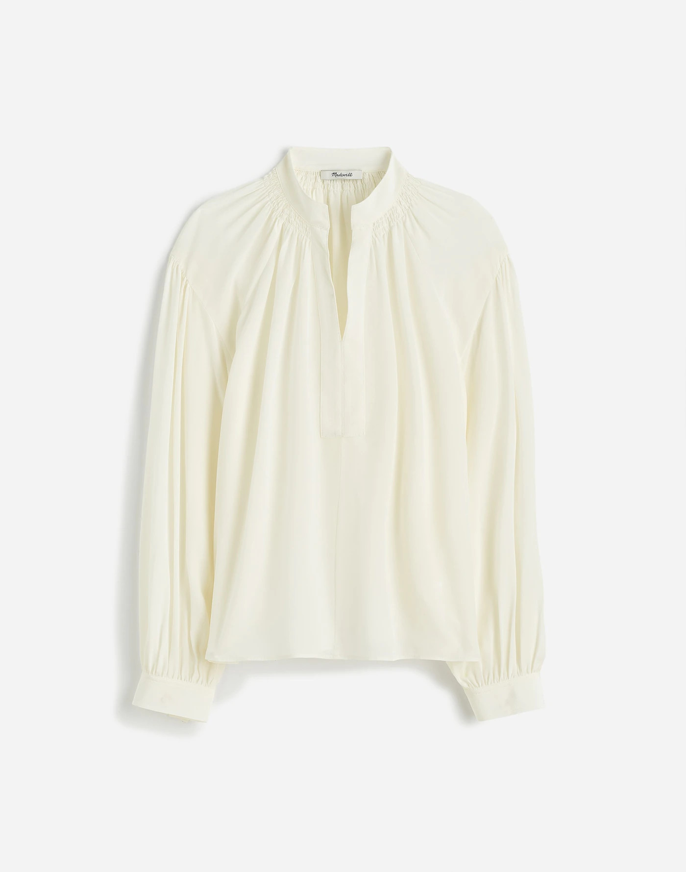 Shirred Long-Sleeve Top in Silk | Madewell | Madewell