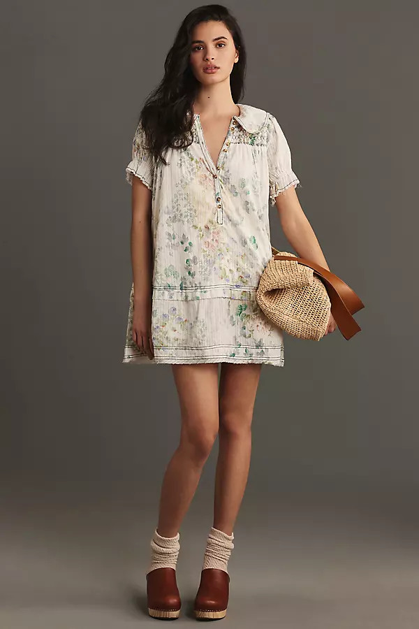 Pilcro Puff-Sleeve Collared Babydoll Mini Dress | Anthropologie (UK)
