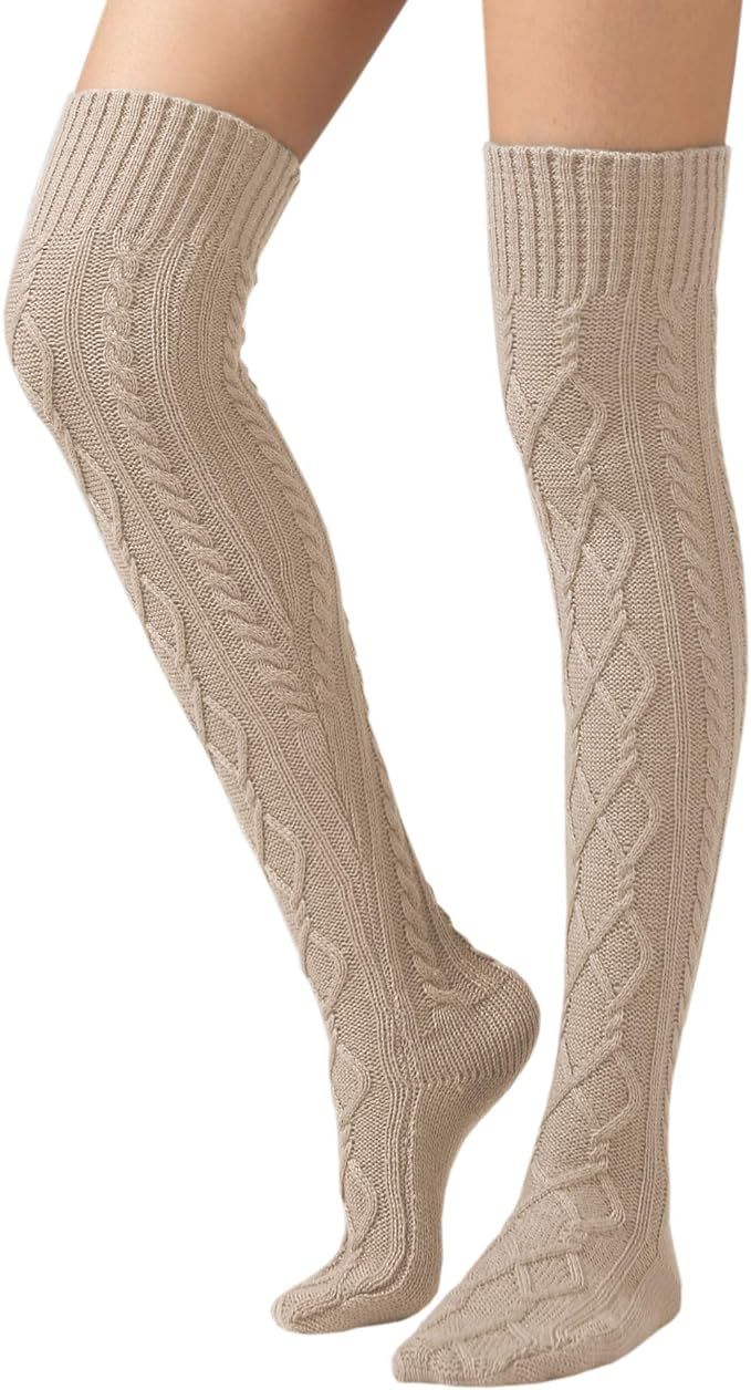 SherryDC Women's Cable Knit Thigh High Boot Socks Extra Long Winter Stockings Leg Warmers | Amazon (US)