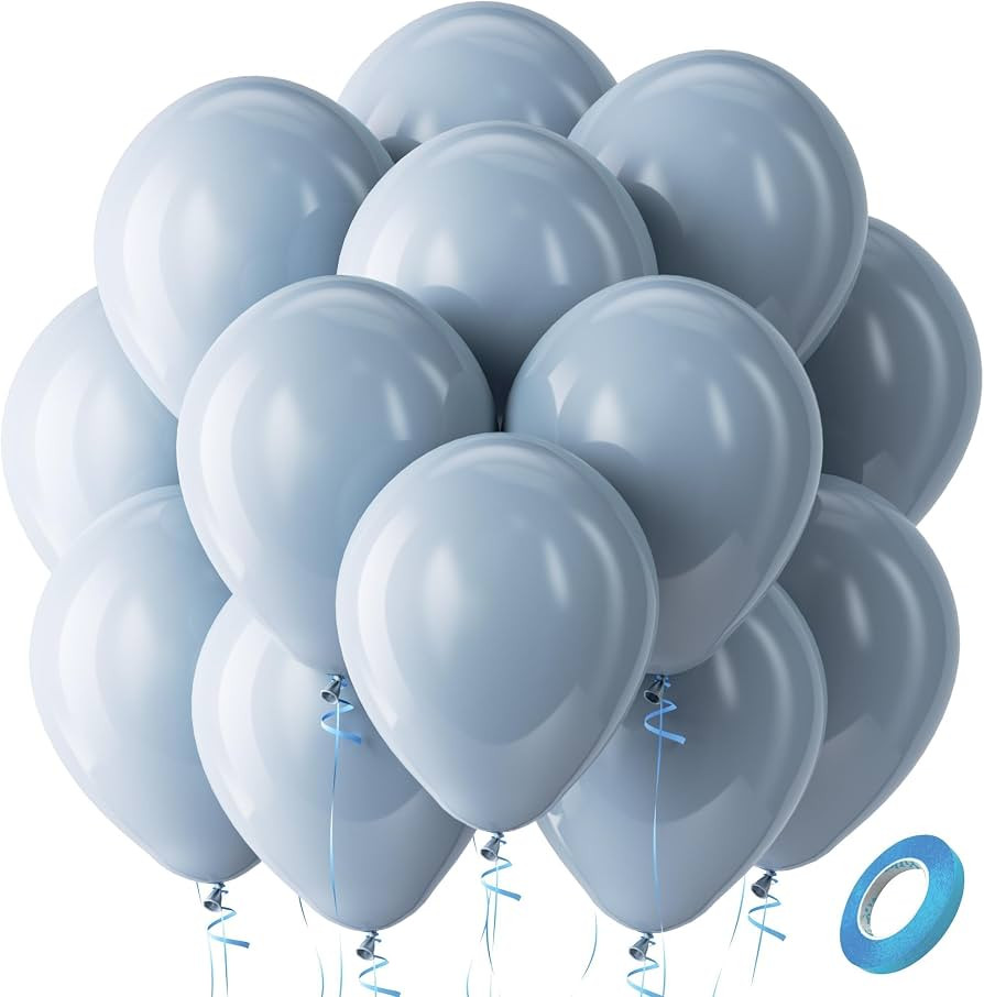 Bezente Dusty Blue Balloons Latex Party Balloons - 100 Pack 12 inch Round Helium Haze Blue Balloo... | Amazon (US)