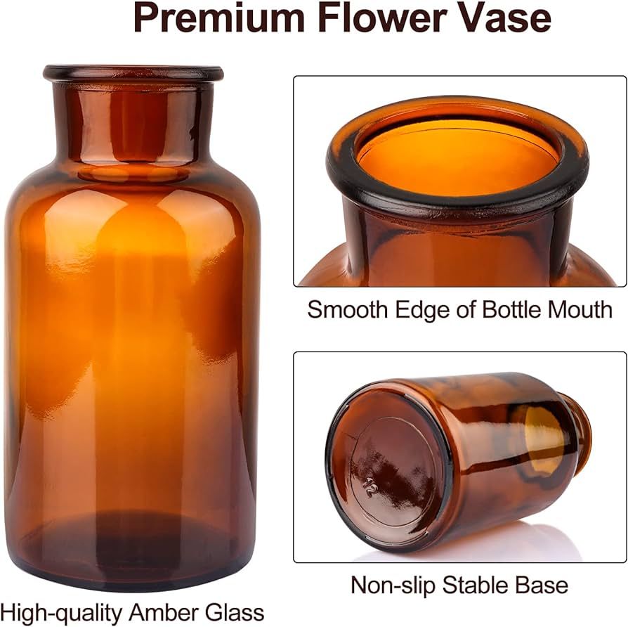 PINIWON Set of 6 Amber Bud Vases, Small Glass Vases, Vintage Medicine Bottles Apothecary Jars wit... | Amazon (US)