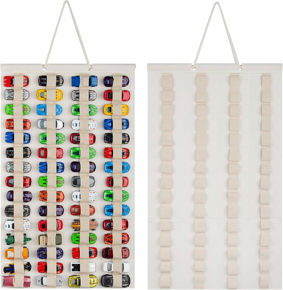 Hanging Storage Organizer for Toy Cars Felt Display Case Hold Up 60 Toy Cars (Cream) | Amazon (US)