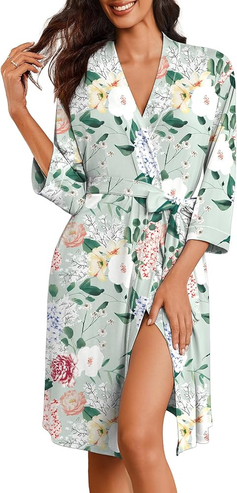 Ekouaer Robes for Women Knee Length Bathrobe Lightweight Kimono Robe 3/4 Sleeve Loungewear Soft S... | Amazon (US)