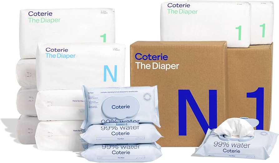Coterie Baby Diapers + Wipes Baby Kit, Size 1 (198 Count) Size Newborn (93 Count) 4 Wipe Packs (2... | Amazon (US)