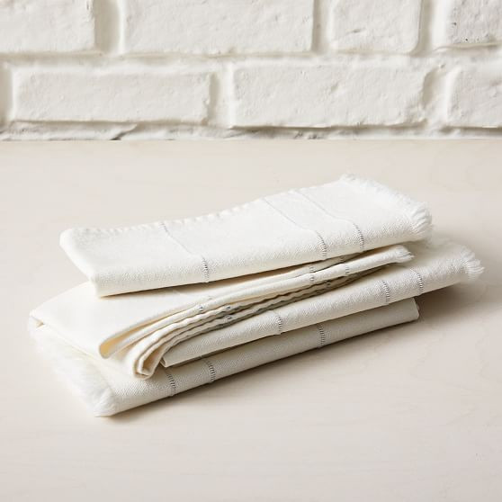 Minimalist Stripe Frayed Edge Table Napkins, White, Set of 4 | West Elm (US)