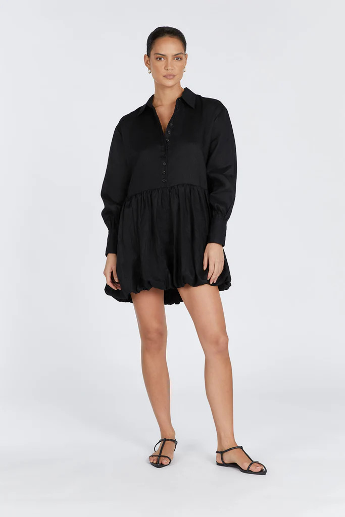 VIOLET BLACK LINEN MINI DRESS | DISSH