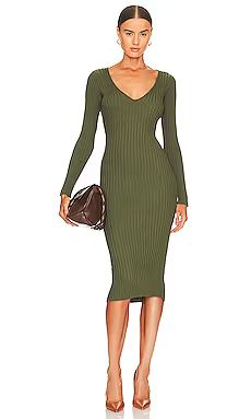 NBD Bekah Deep V Midi Dress in Olive Green from Revolve.com | Revolve Clothing (Global)