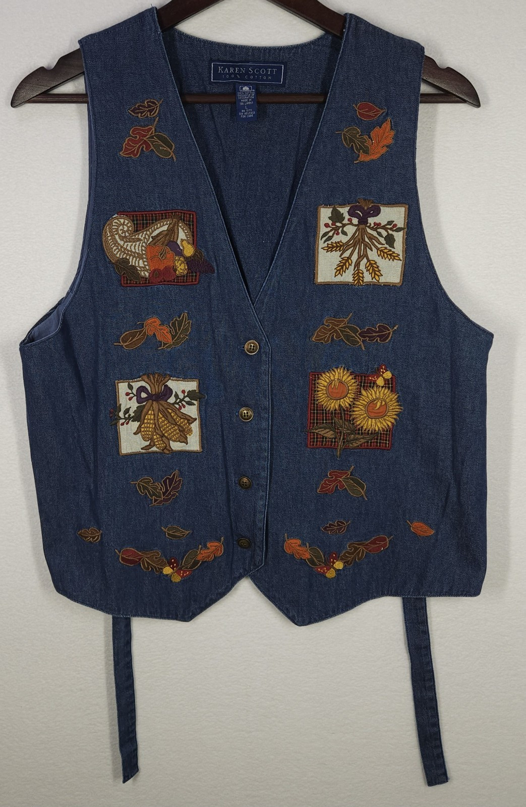 Vintage Karen Scott Women's Denim Fall Embroidered Vest Size Large | eBay US