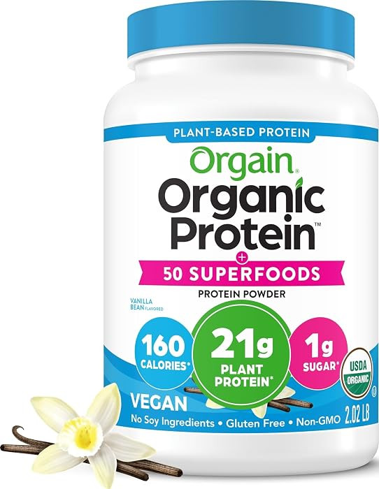Orgain Organic Vegan Protein + 50 Superfoods Powder, Vanilla Bean - 21g Plant Based Protein, 8g P... | Amazon (US)