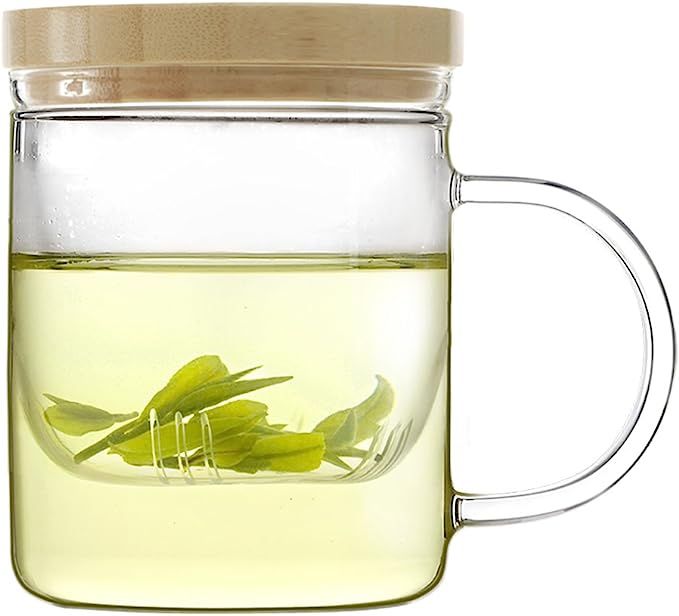 Emoi Glass Tea Cup with Infuser and Lid, 12oz/350ml Tea Mug with Tea Strainer and Bamboo lid, Eas... | Amazon (US)