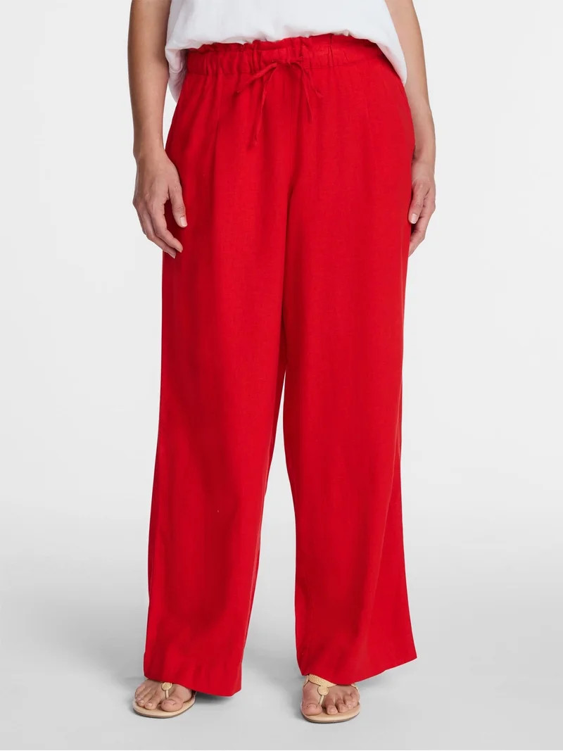 Time and Tru Women's Wide Leg Linen Blend Pants, Sizes XS-XXXL | Walmart (US)