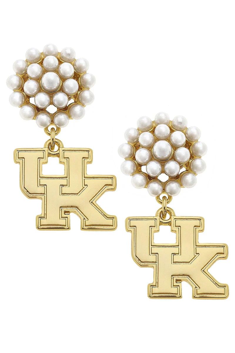 Kentucky Wildcats Pearl Cluster 24K Gold Plated Logo Earrings | CANVAS