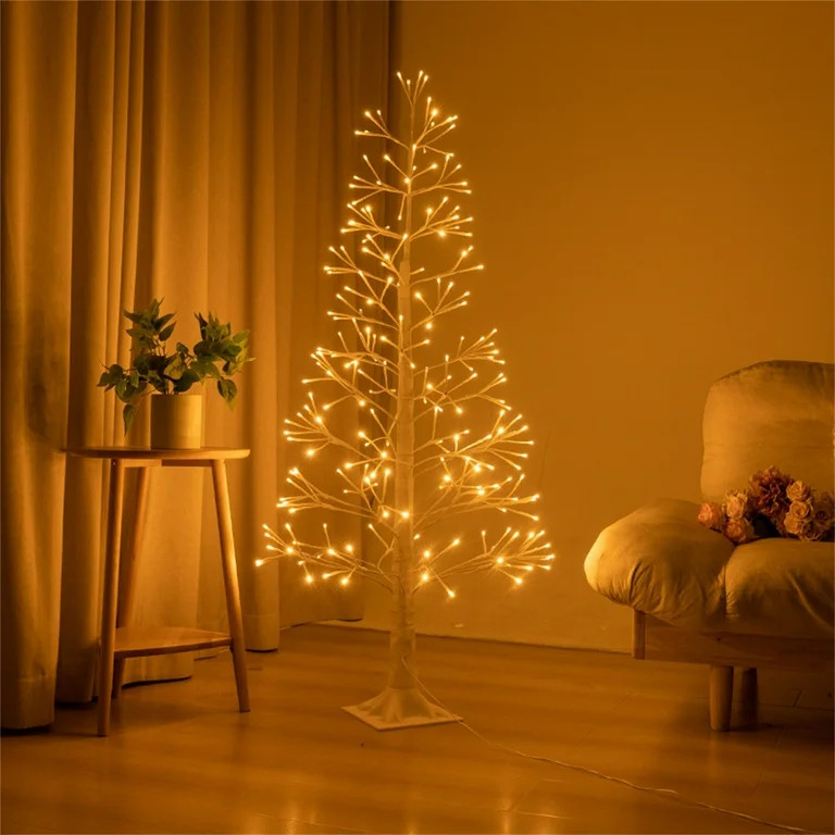 Rewenti Pre-Lit Starbursts Gold Artificial Christmas Tree with Warm White Twinkling LED Lights | Walmart (US)