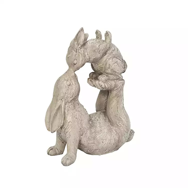 Gray Resin Baby Bunny Kissing Statue | Kirkland's Home