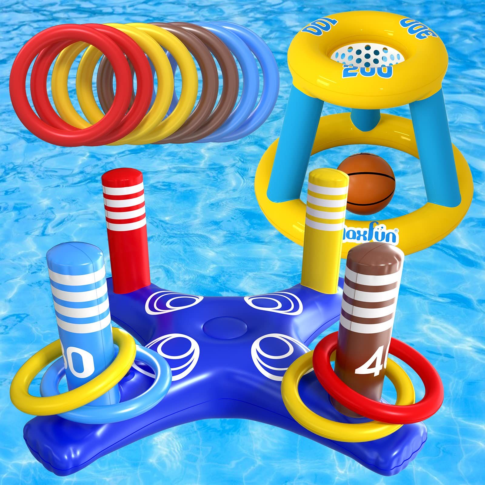 Amazon.com: Max Fun Pool Floats Toys Games Set - Floating Basketball Hoop Inflatable Cross Ring Toss | Amazon (US)