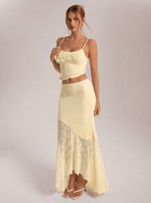 Aloruh Women's Spring/Summer Vacation/Wedding Season Asymmetrical Lace Vest With Sheer Hem And Lo... | SHEIN