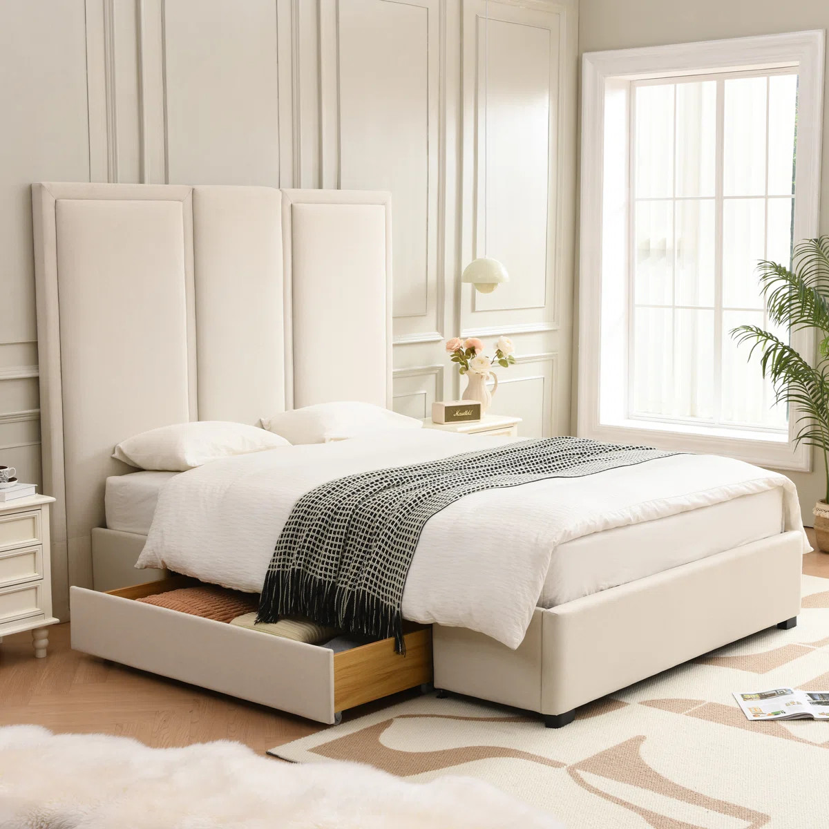 Morghen Upholstered Platform Bed With Extra High Headboard And 2 Extra Large Capacity Drawers | Wayfair North America