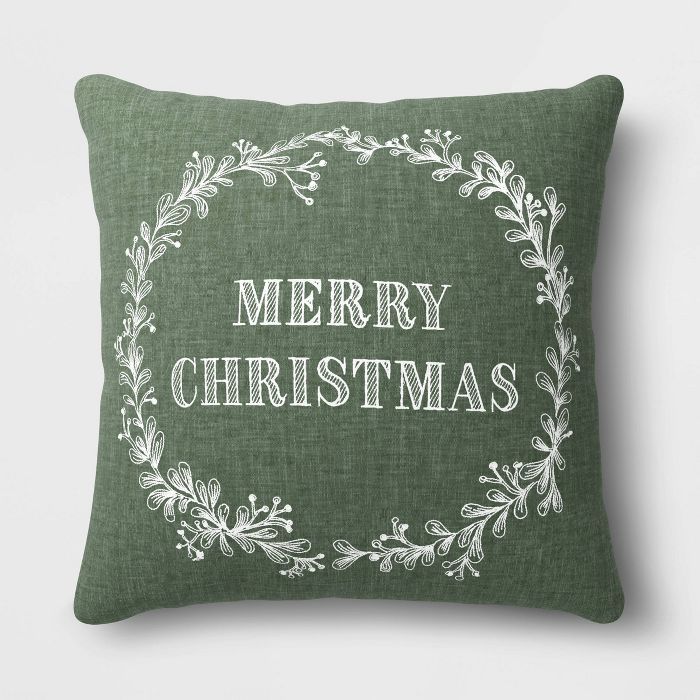 Holiday Merry Christmas Square Throw Pillow Green/White - Threshold™ | Target