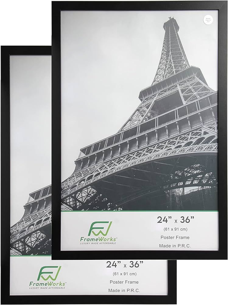 FrameWorks 24” x 36” 2-Pack Black Back-Loading Wooden Poster Frame with Classic Edges | Amazon (US)