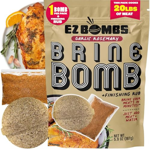 EZ Bombs Garlic Rosemary Brine Bomb Seasoning with Finishing Rub, Pack of 2 – All-in-One turkey brine kit for Juicy, Flavorful Meat – Perfect for Turkey, Chicken, Pork, and Beef – Brines Up to 20 lbs | Amazon (US)