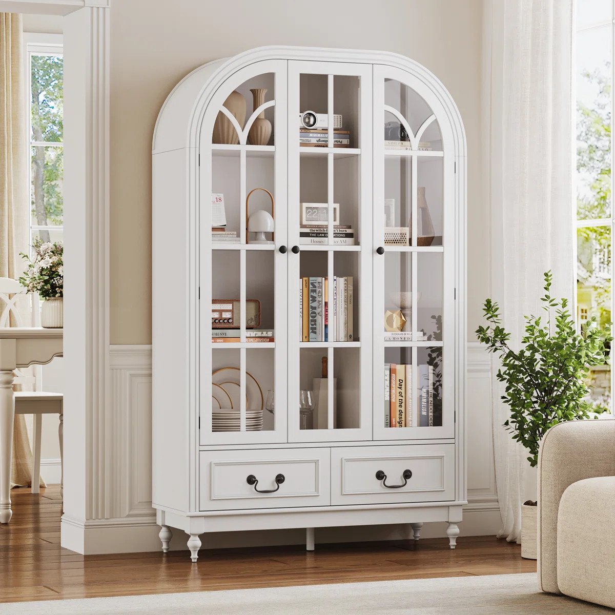 66.9" Tall Arched Cabinet With Doors-Wooden Display Pantry Storage Cabinet For Kitchen,Dining Roo... | Wayfair North America