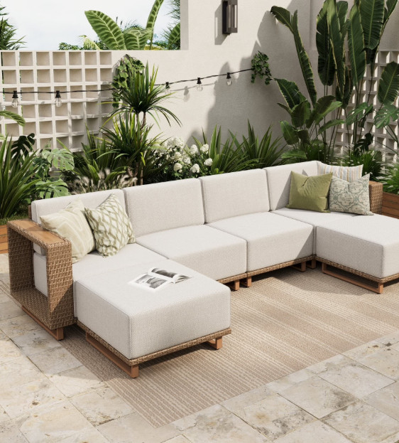 Sophia & William 6 Pieces Wicker Patio Furniture Set 6-Seat Outdoor Cushioned Conversation Set with Ottomans, Yellow-Brown & Beige
 

 