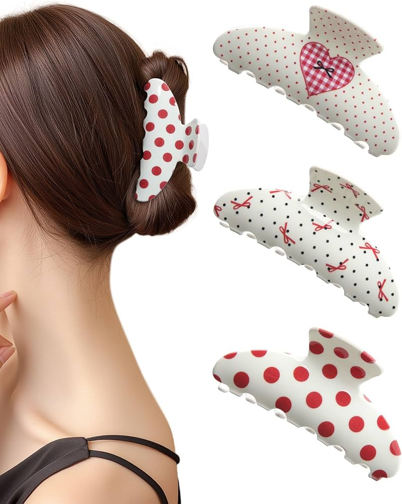 3Pcs Acrylic Hair Claw Clips for Women, Non-Slip 3.5" Banana Claw Clip, Heart Pattern, Valentine'... | Amazon (US)