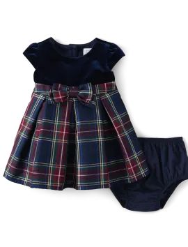 Baby Girls Matching Family Plaid Velour Fit And Flare Dress - tidal | The Children's Place