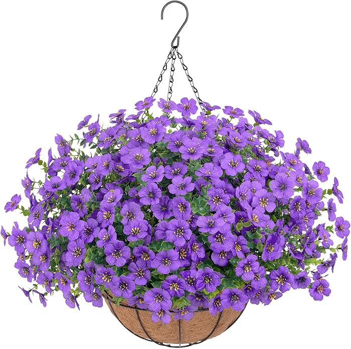 Bassion Artificial Hanging Flowers for Outdoors, UV Resistant Silk Flowers Basket Purple Faux Dai... | Amazon (US)