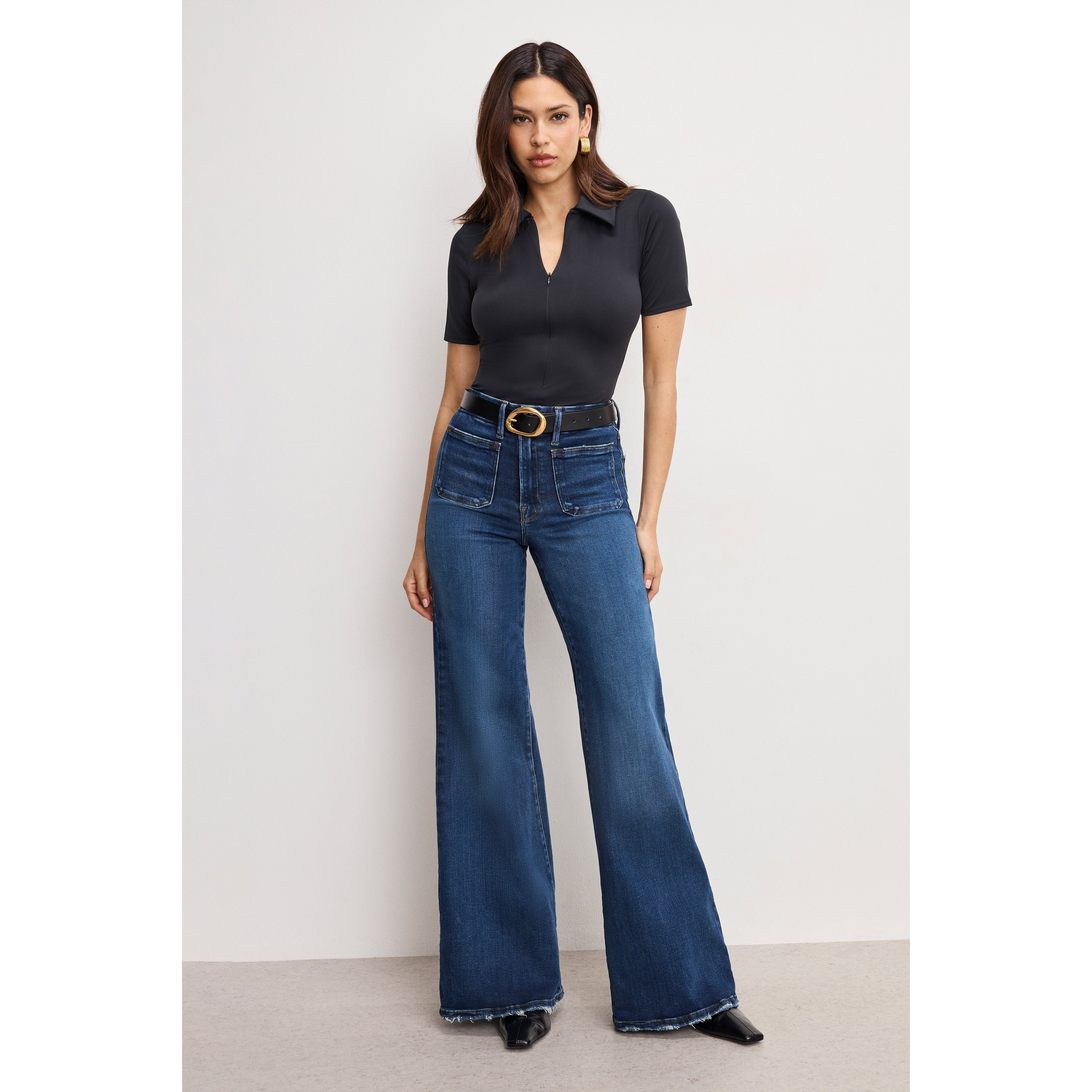 Women's Soft Tech Good Waist Palazzo Jeans | Flat Tummy Tech, Gap-Proof Waistband | Indigo, Size 0 | Good American by Khlo� Kar | Good American