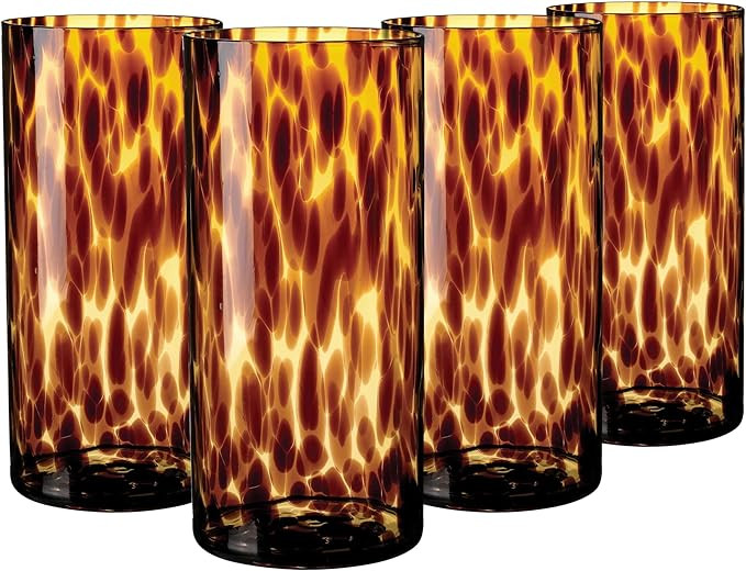 Joseph Sedgh Collection Tortoise Shell Highball Glass Set of 4 – 14.54 oz Borosilicate Cocktail... | Amazon (US)